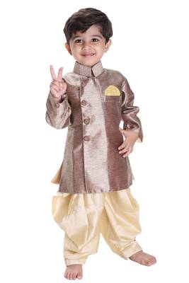 Boys' Gold Cotton Blend Sherwani Style Kurta Set 1