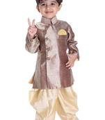 Boys' Gold Cotton Blend Sherwani Style Kurta Set
