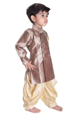 Boys' Gold Cotton Blend Sherwani Style Kurta Set 2
