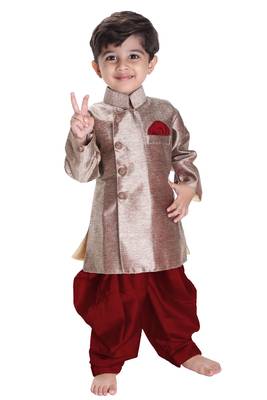 Boys' Gold Cotton Blend Sherwani Style Kurta Set 1
