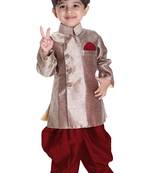 Boys' Gold Cotton Blend Sherwani Style Kurta Set