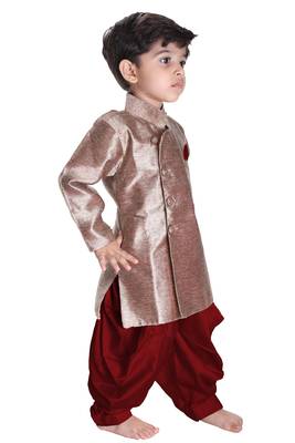 Boys' Gold Cotton Blend Sherwani Style Kurta Set 2