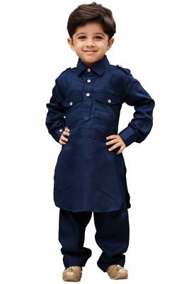 Boys' Blue Cotton Pathani Khan Suit Set 1