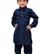 Boys' Blue Cotton Pathani Khan Suit Set