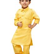 Boys' Yellow Cotton Pathani Khan Suit Set