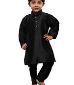 Boys' Black Cotton Silk Kurta And Pyjama Set