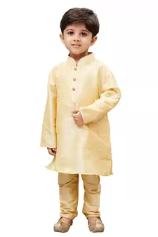 Boys' Gold Cotton Silk Kurta And Pyjama Set