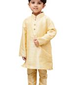 Boys' Gold Cotton Silk Kurta And Pyjama Set