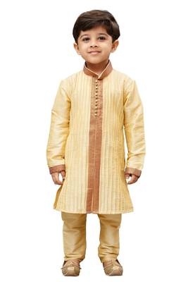 Boys' Gold Cotton Silk Kurta And Pyjama Set 2