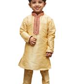 Boys' Gold Cotton Silk Kurta And Pyjama Set