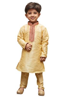 Boys' Gold Cotton Silk Kurta And Pyjama Set 2