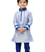 Boys' Light Blue Cotton Silk Kurta And Pyjama Set