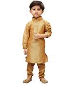 Boys' Gold Cotton Silk Kurta And Pyjama Set