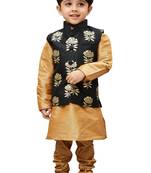 Boys' Gold Silk Cotton Blend Kurta Modi Jacket And Pyjama Set