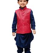 Boys' Blue Cotton Kurta Modi Jacket And Pyjama Set