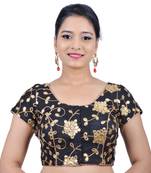 Black Embroidered Art Silk Stitched Readymade-Blouse