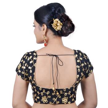Black Embroidered Art Silk Stitched Readymade-Blouse 4