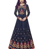 Dark-blue embroidered silk salwar with dupatta