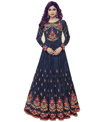 Dark-blue embroidered silk salwar with dupatta 2