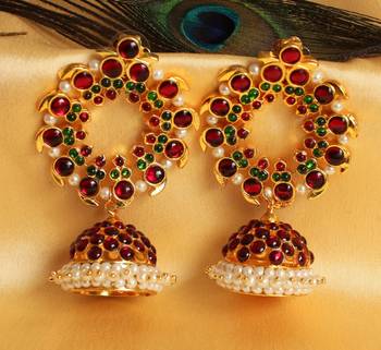 Beautiful Kemp Green Mango Temple Designer Earrings  1