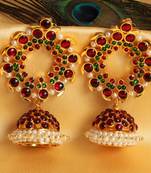 Beautiful Kemp Green Mango Temple Designer Earrings 