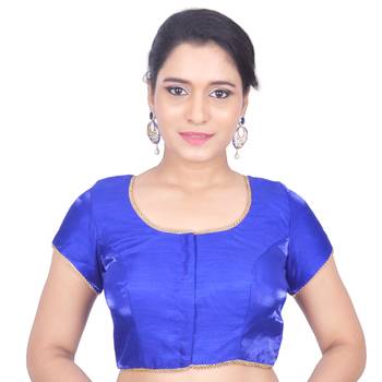 Blue Plain Art Silk Stitched Readymade Blouse 1