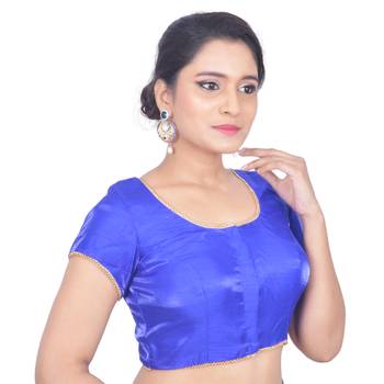 Blue Plain Art Silk Stitched Readymade Blouse 2