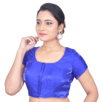 Blue Plain Art Silk Stitched Readymade Blouse 3