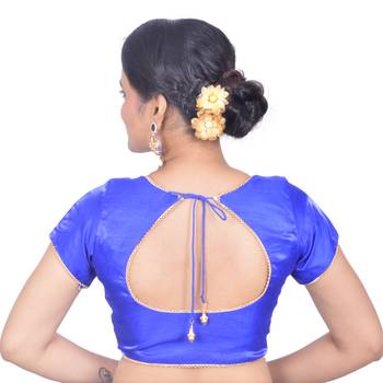 Blue Plain Art Silk Stitched Readymade Blouse 4