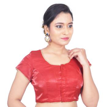 Red Plain Art Silk Stitched Readymade Blouse 2