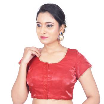 Red Plain Art Silk Stitched Readymade Blouse 3