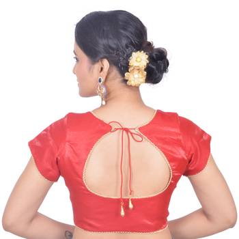 Red Plain Art Silk Stitched Readymade Blouse 4