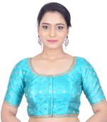 Blue Plain Art Silk Stitched Readymade Blouse