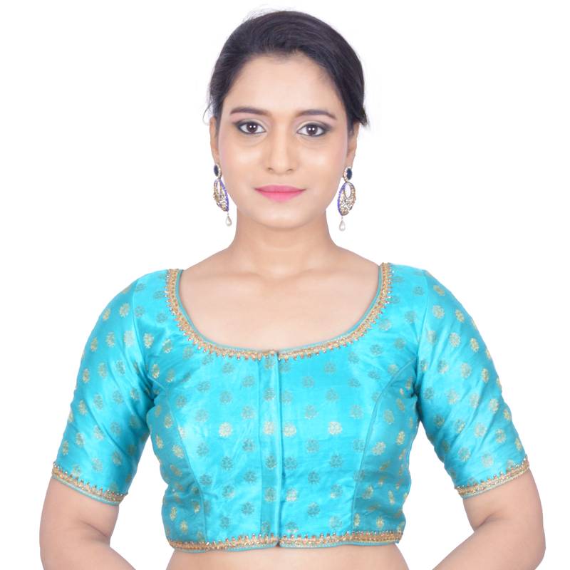 Blue Plain Art Silk Stitched Readymade Blouse