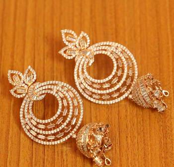 Diamond Look Rose Gold Finish Baguette Studded Earrings 1