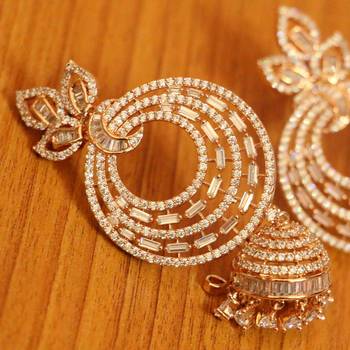 Diamond Look Rose Gold Finish Baguette Studded Earrings 2