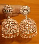 Sanvi Jewels American Diamond Studded Rose Gold Plated Brass Jhumka Earrings
