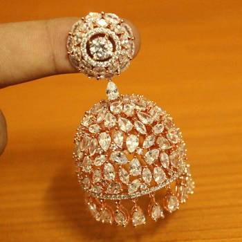 Sanvi Jewels American Diamond Studded Rose Gold Plated Brass Jhumka Earrings 2