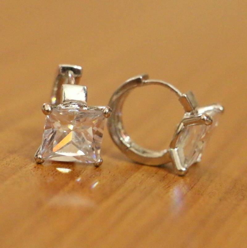 Princess Cut Diamond Look Silver Plated Earrings Sanvi Jewels Pvt