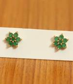Green Onyx Flower Pattern Gold Plated Studs