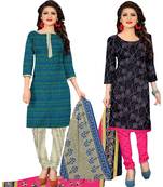 Multicolor abstract print cotton salwar with dupatta (combo of 2)