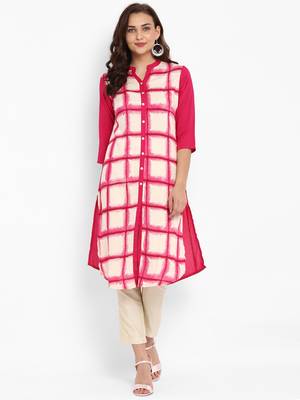 Pink printed rayon kurti 1