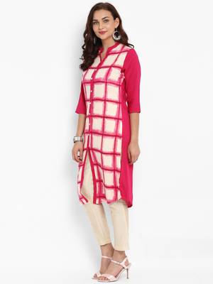 Pink printed rayon kurti 4