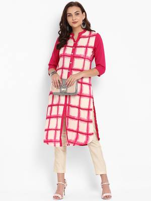 Pink printed rayon kurti 5