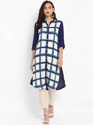 Navy-blue printed rayon kurti 1