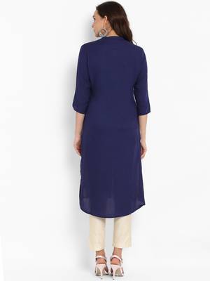 Navy-blue printed rayon kurti 3