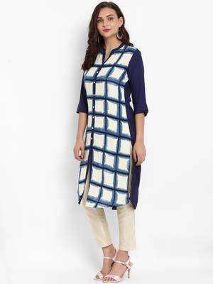 Navy-blue printed rayon kurti 4