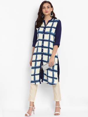 Navy-blue printed rayon kurti 5