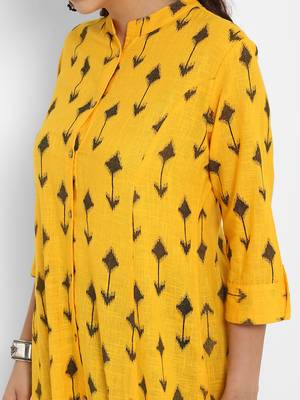 Mustard printed cotton ethnic-kurtis 2