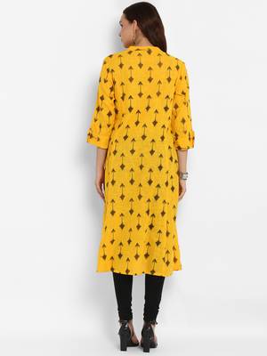 Mustard printed cotton ethnic-kurtis 3